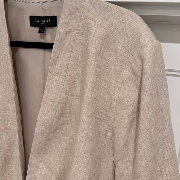 Talbots Plus Size 22W 100% Linen Beige Tan Open Front Blazer Jacket - Picture 4 of 8